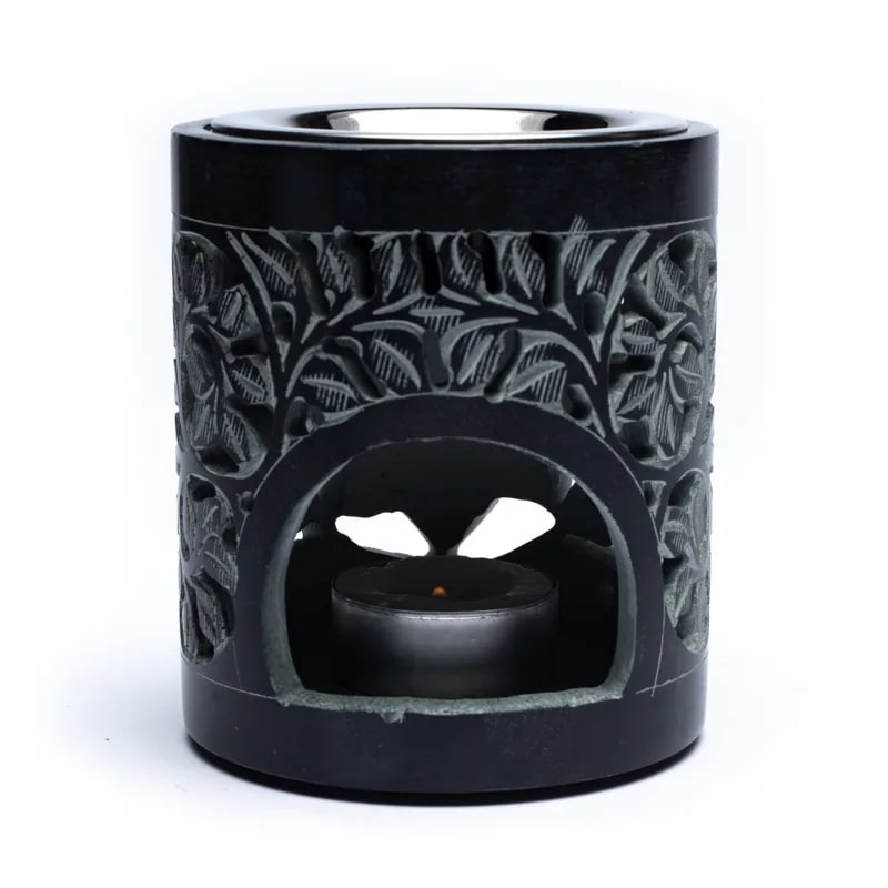 Kombi Gefäß- Räucher & Duftlampe Speckstein schwarz Ornament