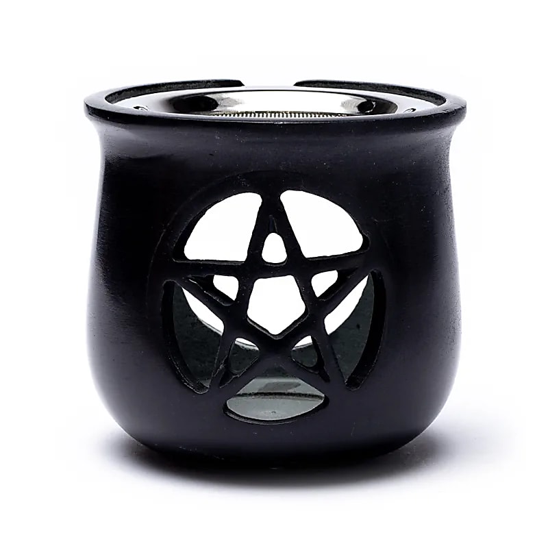 Pentagramm Specksteingefäß mit Sieb schwarz