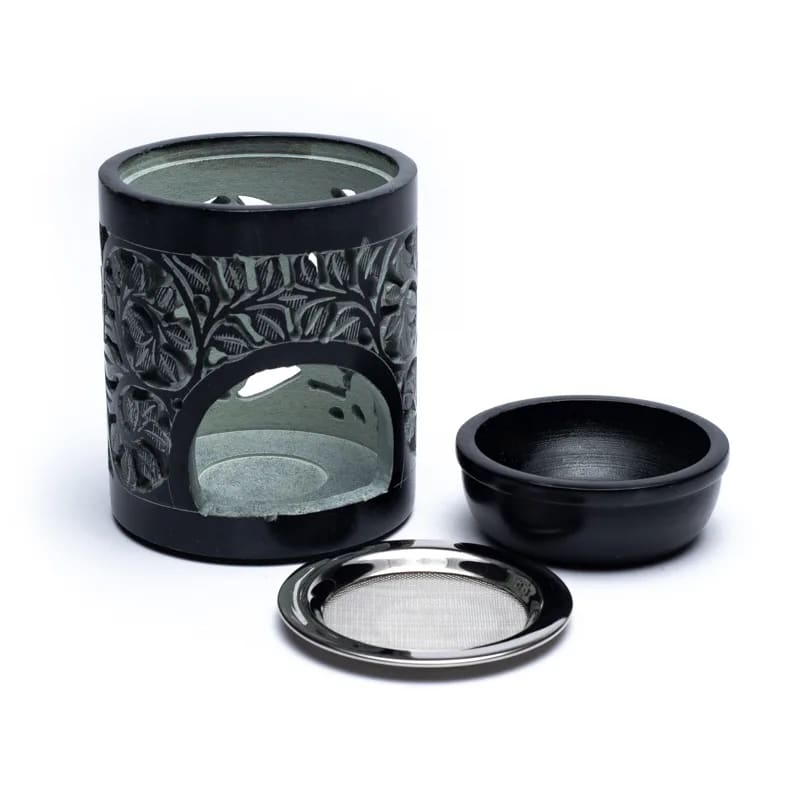 Kombi Gefäß- Räucher & Duftlampe Speckstein schwarz Ornament