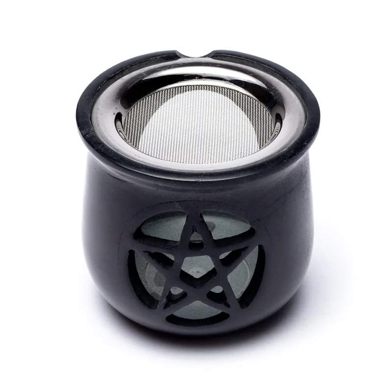 Pentagramm Specksteingefäß mit Sieb schwarz