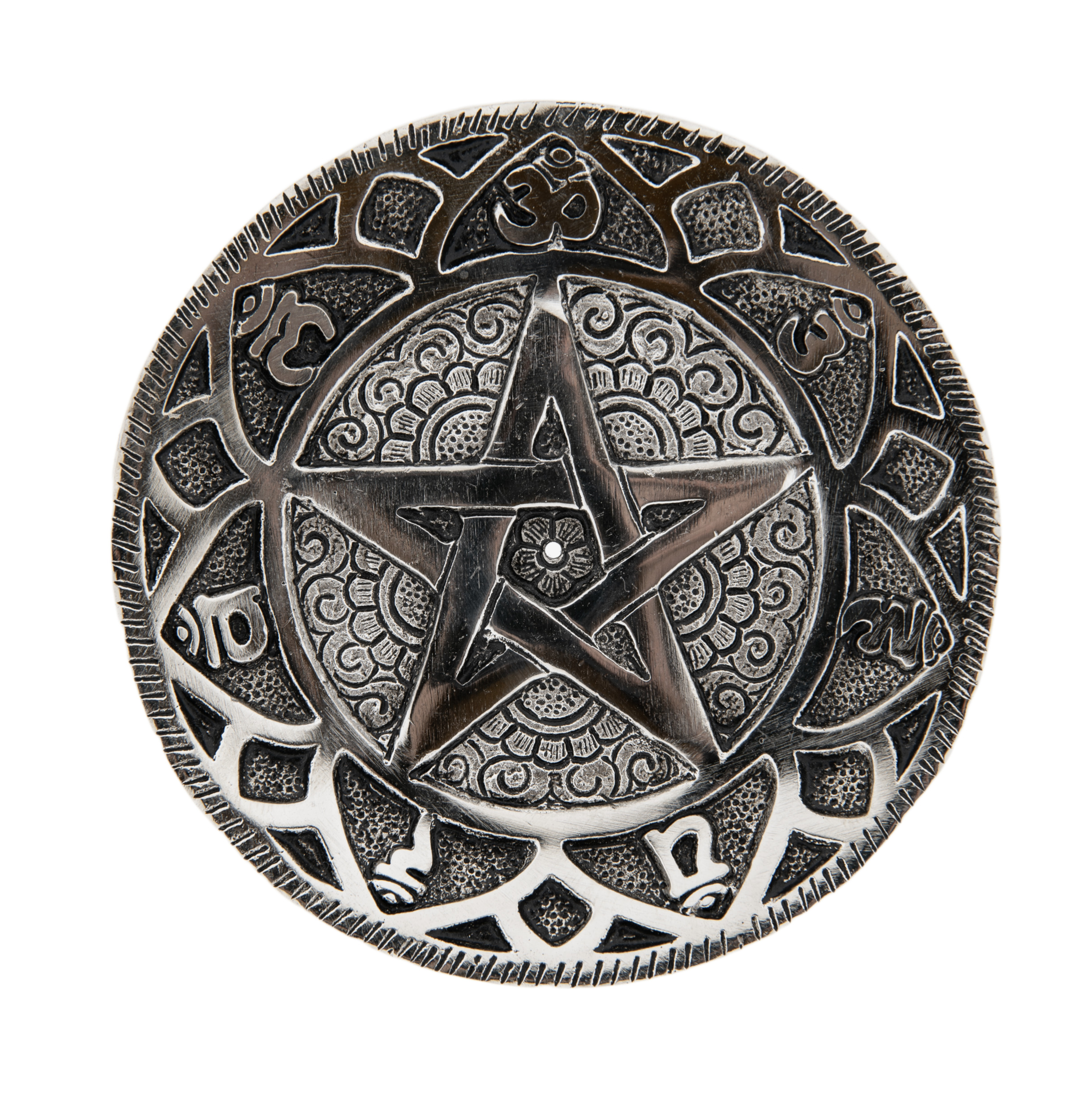 Weißmetallhalter Rund Pentagramm