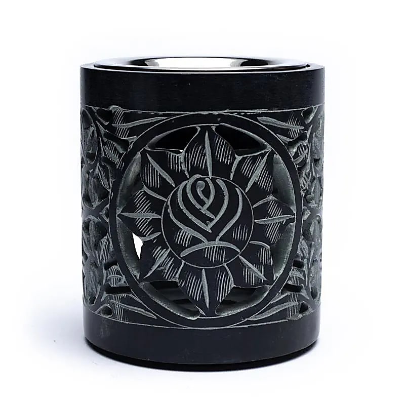 Kombi Gefäß- Räucher & Duftlampe Speckstein schwarz Ornament