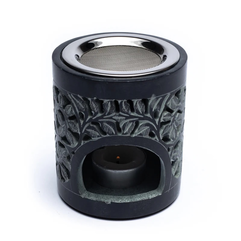Kombi Gefäß- Räucher & Duftlampe Speckstein schwarz Ornament