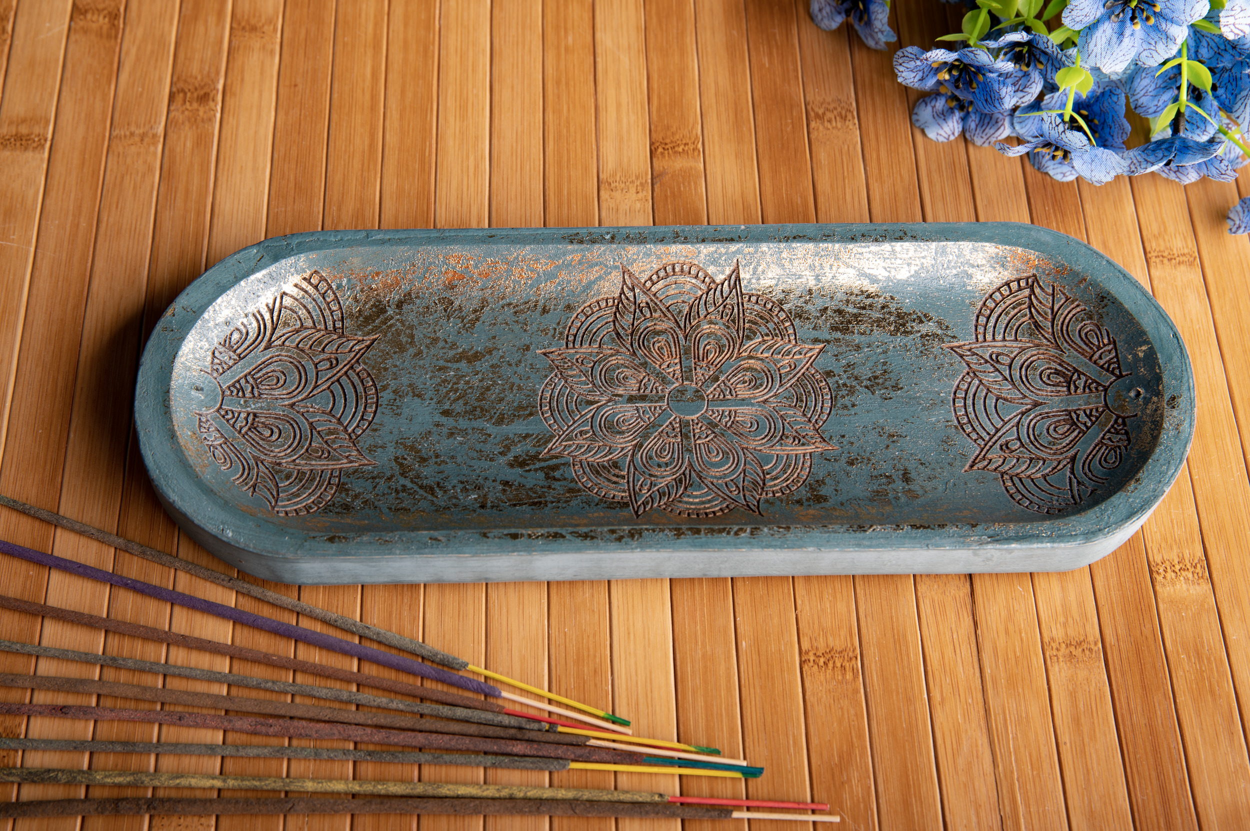 Räucherstäbchenhalter extra breit Mandala Türkis-Gold